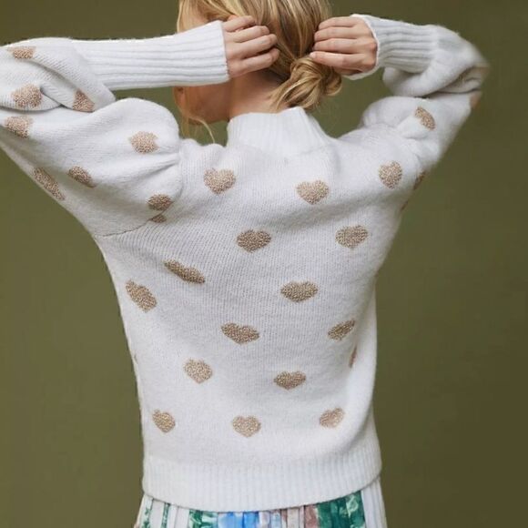 NEW Anthropologie Hearts High Neck Sweater Medium - Picture 4 of 4